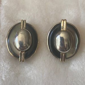 Designer KYL 925 sterling onyx mother of pearl earrings